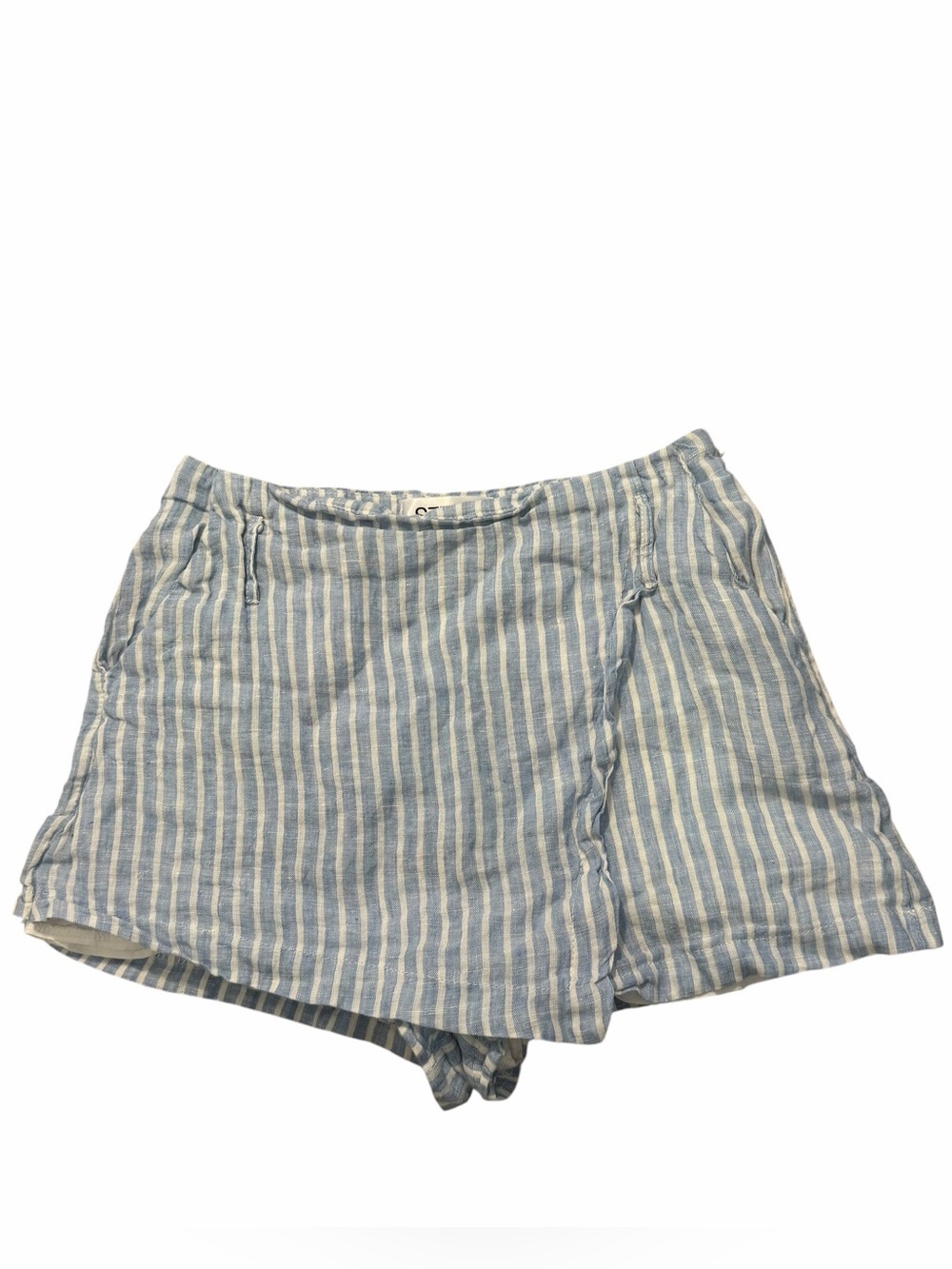 Seek The Label Linen Striped Blue & White Women’s Casual Shorts
